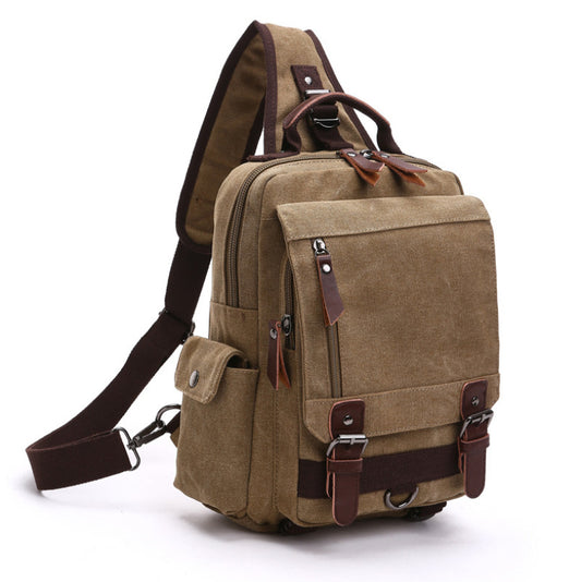 Color: Khaki, style: A - Casual Fashion Wash Canvas Bag Outdoor Travel Backpack