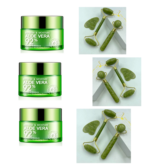 Color: B Green 3pcs, quantity: Set - Skin care aloe vera moisturizing cream moisturizing and oil control