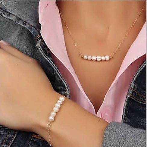 Miss Lovely Pearls Bar Necklace And Bracelet Set