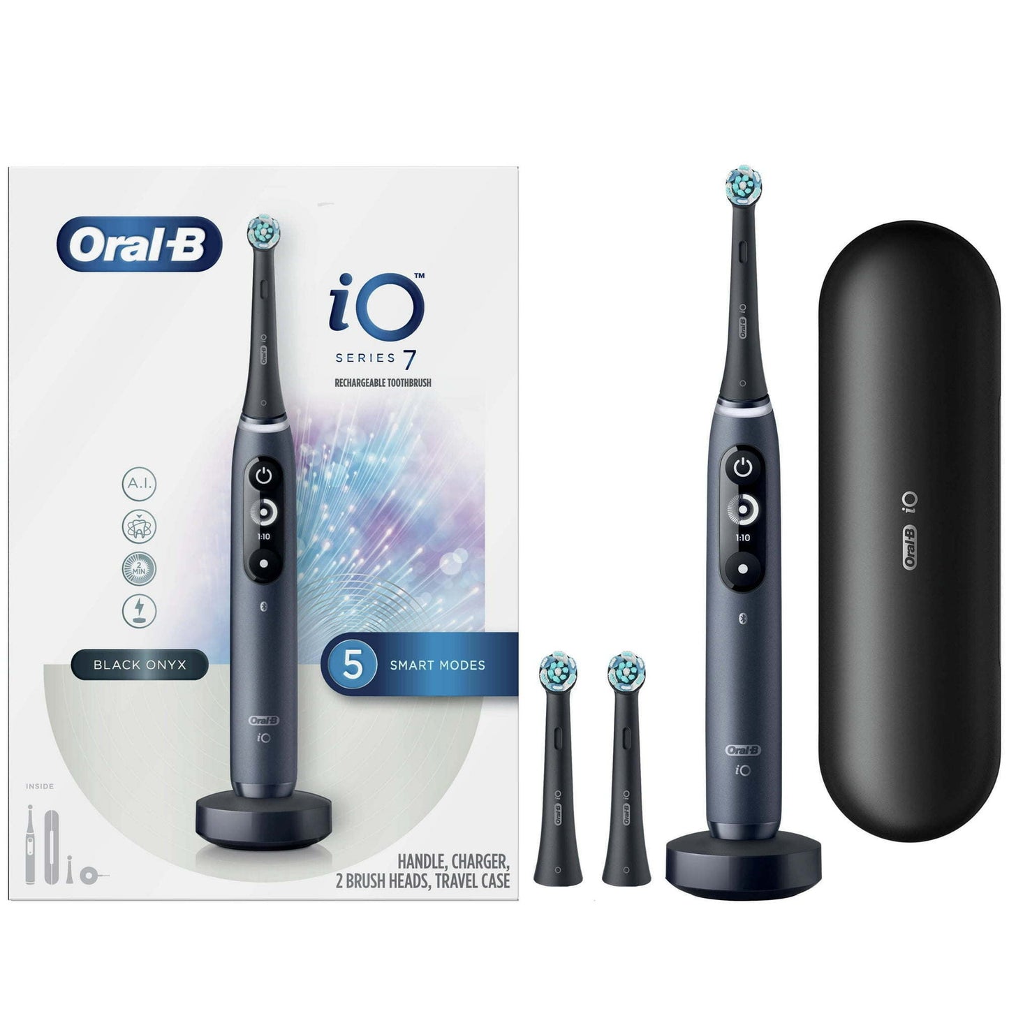 Oral-B iO Series 7 Electric Toothbrush, 2 Compact Brush Heads, Black Onyx, for Adults & Children 3+