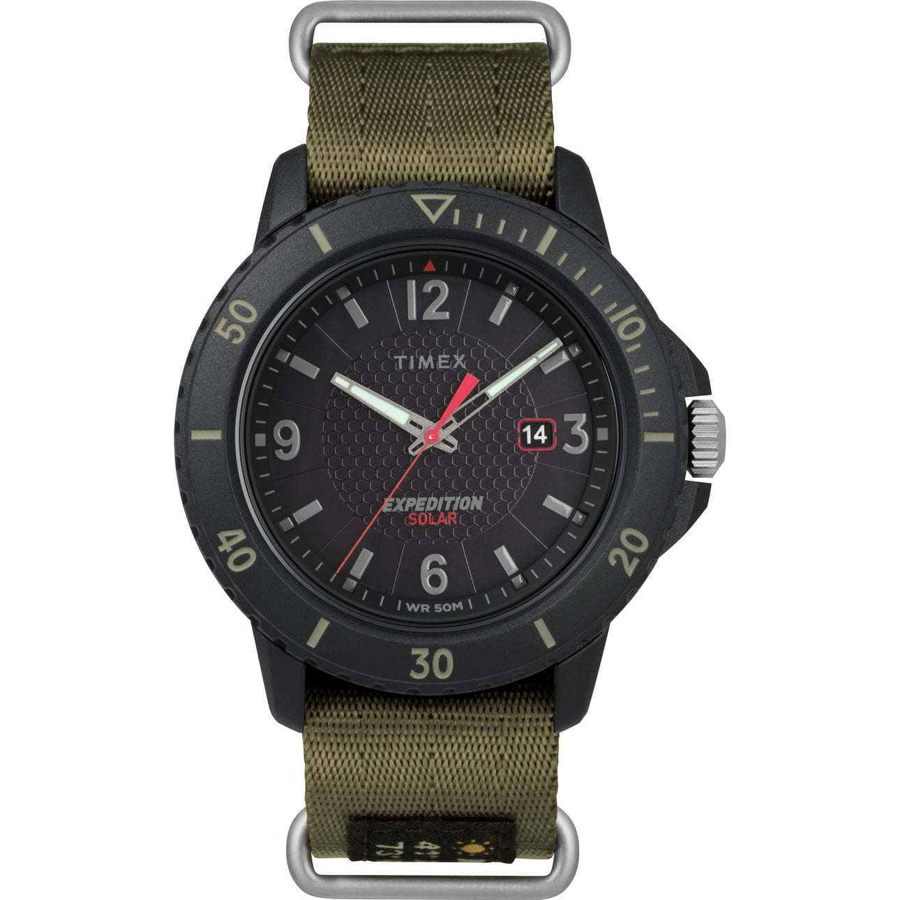 Timex Men's Expedition Gallatin Solar Green/Black 45mm Outdoor Watch, Fabric Slip-Thru Strap