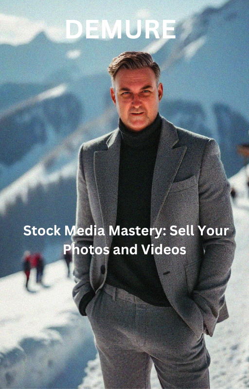 E-book cover for "Stock Media Mastery: Sell Your Photos and Videos" against a scenic mountain backdrop.