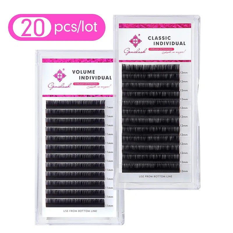 Curl: D, Thickness: 0.05mm, Length: 8mm - Genie 20pcs/lot All Sizes Mink individual lash Extensions hybrid set volume eyelash extensions mega volume individual eyelashes