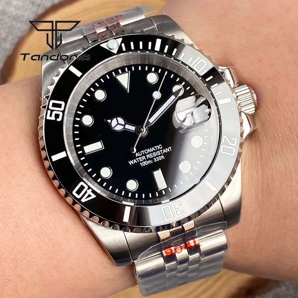 Color: Gold - Tandorio NH35A Date Stainless Steel 40mm Dive Automatic Men Watch Sapphire Crystal Rotating Bezel Luminous Mechanical Wristwatch