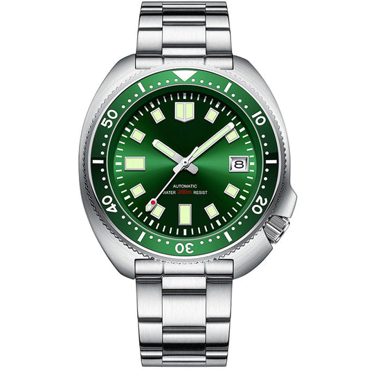 Color: Green, style: No LOGO stainless steel strap - Steel Diving Watch Men's Mechanical Watch