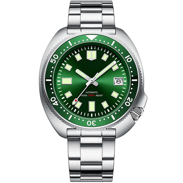 Color: Green, style: No LOGO stainless steel strap - Steel Diving Watch Men's Mechanical Watch