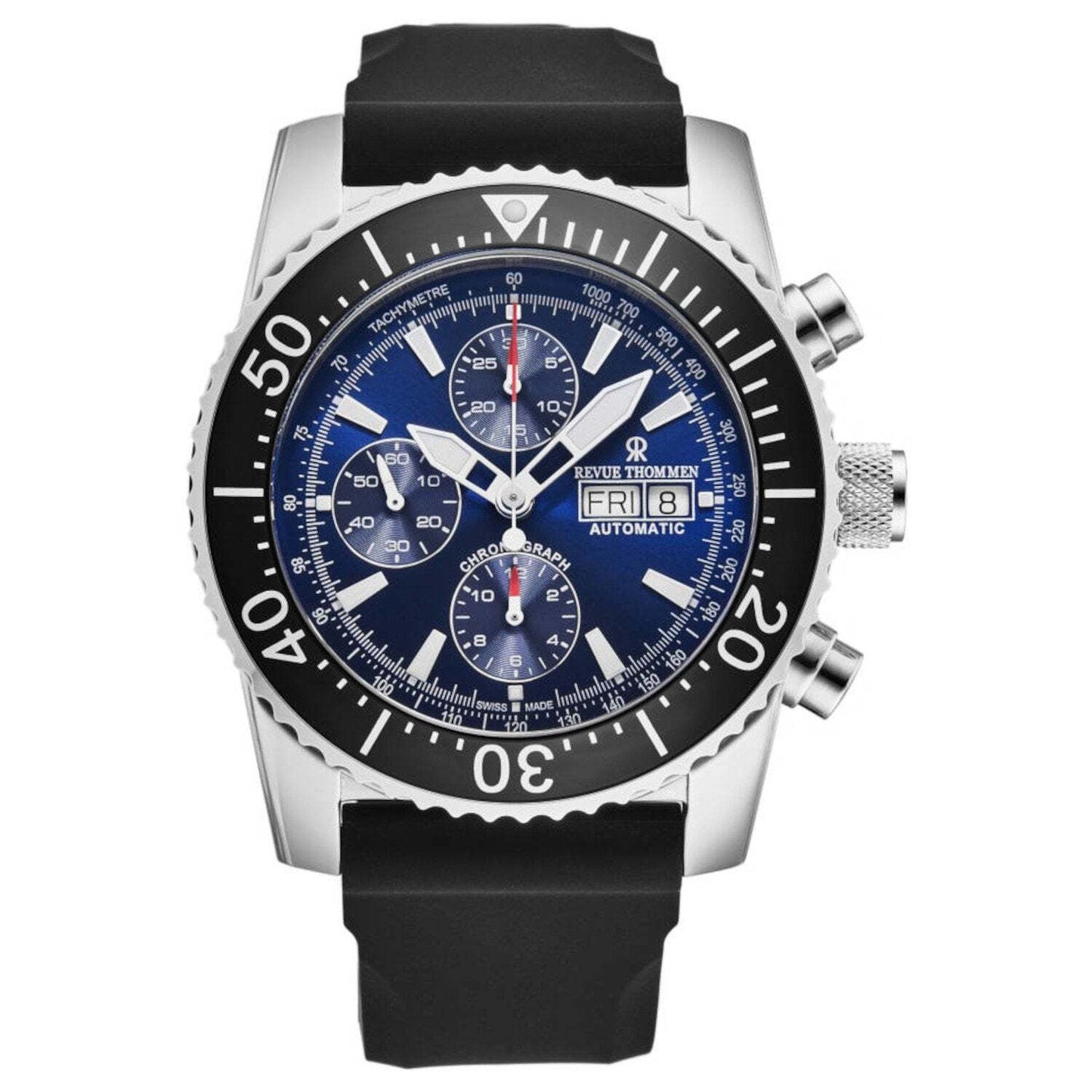 Revue Thommen 17030.6523 Men's 'Divers' Blue Dial Day-Date Chronograph Rubber Strap Automatic Watch